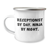 Receptionist Gifts for Men or Women, Funny Camping Mug with Quote 'Receptionist By Day. Ninja By Night.', Unique Father's Day Unique Gifts from Family - Image 1